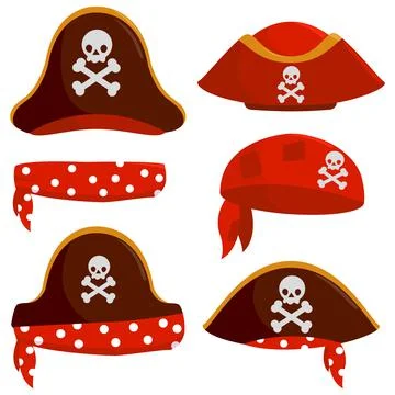 Pirate captain hats. Vector illustration set Stock Illustration