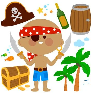 Pirate captain illustration set. Vector collection Stock Illustration