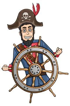 Pirate captain sailing on ship. Vector Illustration Stock Illustration