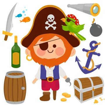 Pirate captain. Vector illustration set Stock Illustration