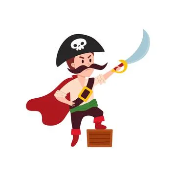 Pirate captain on a white background, vector flat illustration. Stock Illustration