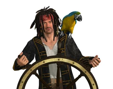 Pirate at Captain's Wheel Stock Illustration