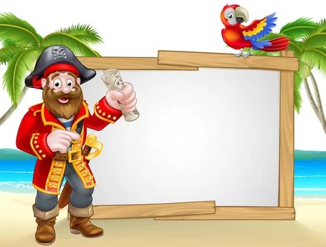 Pirate Cartoon Beach Background Illustrazione stock