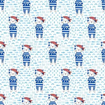 Pirate Cat vector seamless pattern Stock Illustration