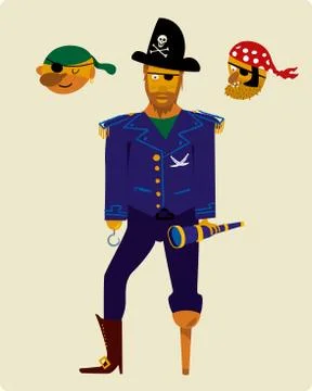 Pirate character editable, with several interchangeable heads. Stock Illustration