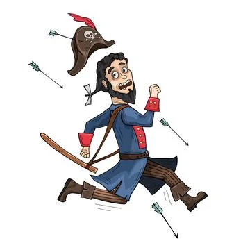Pirate character runnin from arrows, vector illustration Stock Illustration