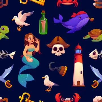 Pirate characters seamless pattern background Illustrazione stock