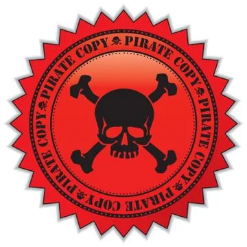 Pirate copy label with scull, vector illustration Stock Illustration