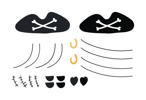 Pirate costume accessory isolated set Stock Illustration