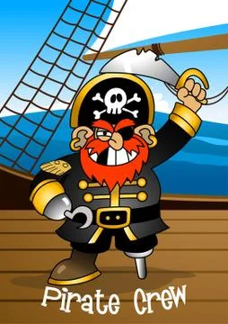 Pirate crew Captain holding a sword Stock Illustration
