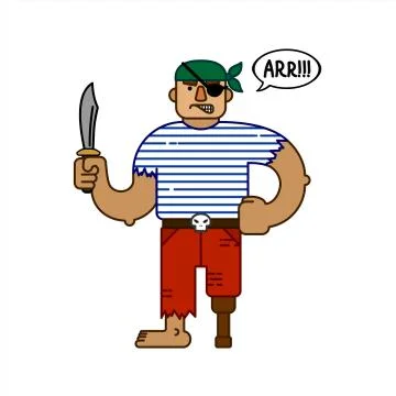 Pirate With A Dagger, Cartoon Character. Evil Pirate Says Arr, Cloud Talk, Bu Stock Illustration