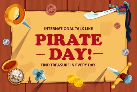 Pirate Day banner with old scroll manuscript Stock Illustration
