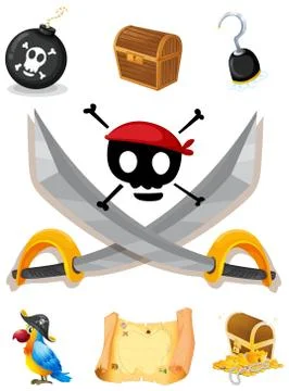 Pirate elements with weapons and map Stock Illustration