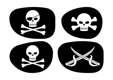 Pirate eye patch and skull with crossbones and cross cutlass vector illustration Stock Illustration