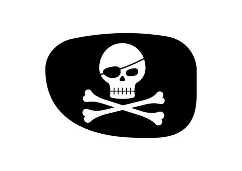 Pirate eye patch and skull with crossbones vector illustration. Illustrazione stock