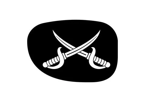 Pirate eye patch with cross cutlass badge vector illustration. Ilustración de archivo