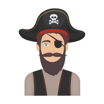 Pirate with eye patch icon in cartoon style isolated on white background Stock Illustration