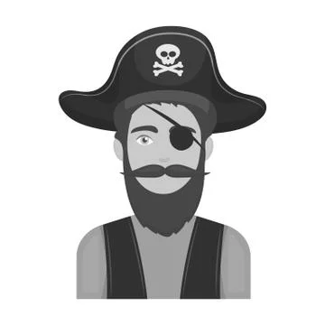 Pirate with eye patch icon in monochrome style isolated on white background Illustrazione stock