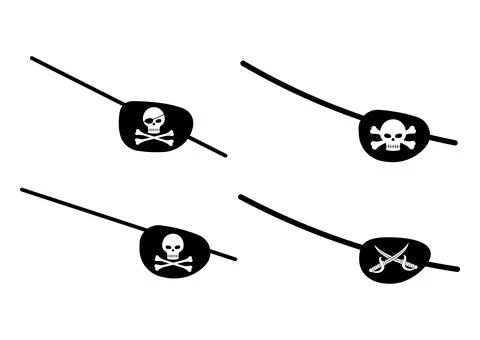 Pirate eye patch with skull and cross bones and cutlass costume set. Stock Illustration