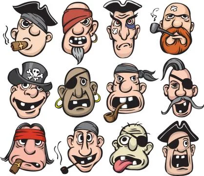 Pirate faces collection Stock Illustration