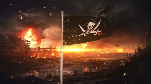Pirate Flag 2 flag waving in war is torn 스톡 동영상 346089896