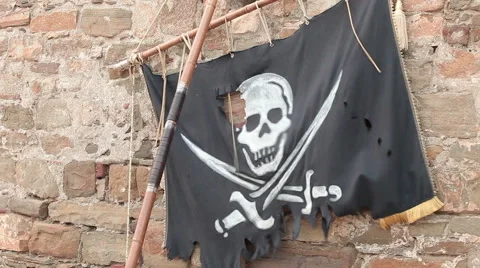 Pirate  flag and wall background Stock Footage 54599868