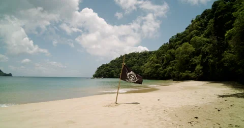 Pirate Flag On Beach 4K Stock Footage 152870344