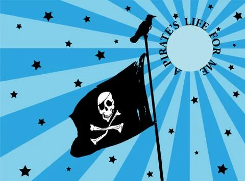 Pirate flag on blue Stock Illustration