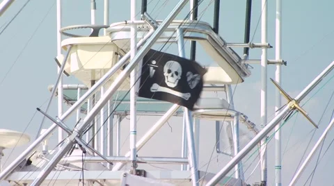 Pirate flag on boat Stock Footage 55312887