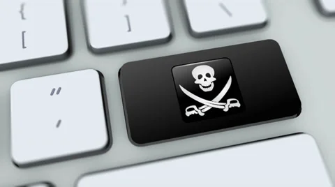 Pirate flag button on computer keyboard. Key is pressed, click for HD Stock Footage 35649322