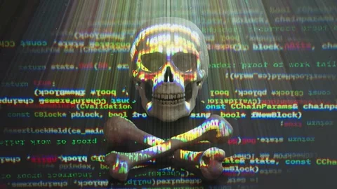 Pirate Flag with Code Symbolizing Cybersecurity Threat Stock Footage 313459718