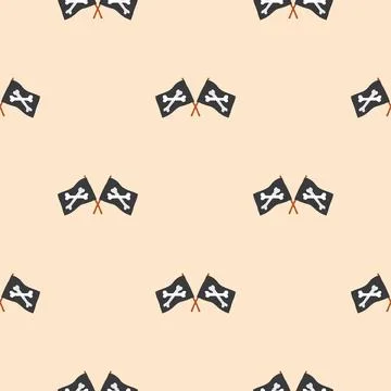 Pirate flag crossed bones Seamless Pattern. Cartoon Pirate elements and objec Illustrazione stock