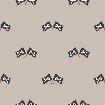 Pirate flag crossed bones Seamless Pattern. Cartoon Pirate elements and objec 스톡 일러스트