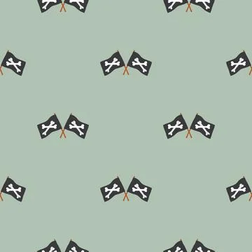 Pirate flag crossed bones Seamless Pattern. Cartoon Pirate elements and objec Stock Illustration