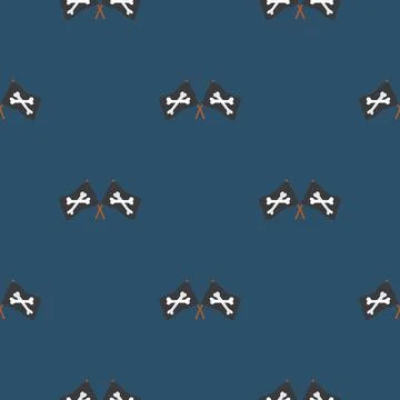 Pirate flag crossed bones Seamless Pattern. Cartoon Pirate elements and objec Stock Illustration