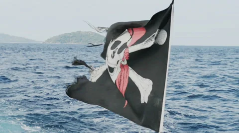 Pirate flag is flapping in the wind Stock Footage 37580137
