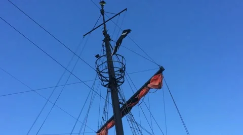 Pirate flag on a historic sailing ship Stock Footage 41809853