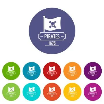 Pirate flag icons set vector color 库存插图
