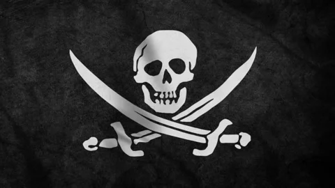 Pirate Flag with Jolly Roger 4K Seamless Loop Stock Footage 223423422