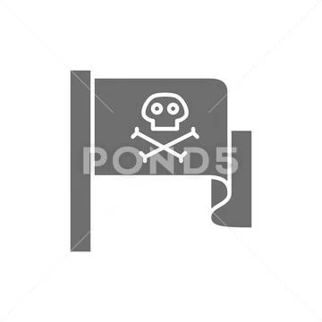 Pirate flag, Jolly Roger grey icon. Isolated on white background ...