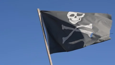 Pirate flag Jolly Roger moved by the wind Stock Footage 97084615