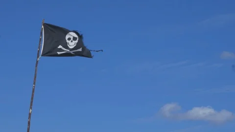 Pirate flag with sky on a background Stock Footage 119884589