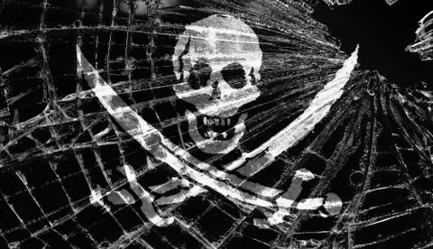 Pirate flag under broken ice or glass Stock Illustration