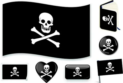 Pirate flag. Vector illustration. 3 layers. Shadows, flat flag, lights and Stock Illustration