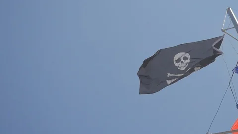 Pirate Flag waveing over the Nation Flags - Slow Motion Stock Footage 87783124