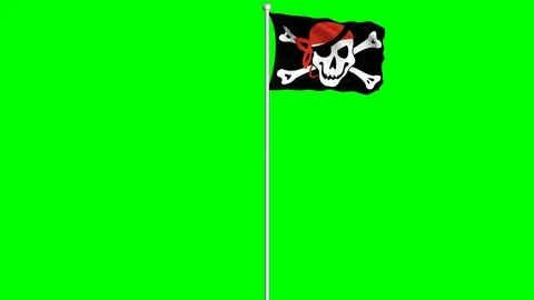 Pirate Flag Waving Fluttering on Wind Loopable Green Blue Screen Matte Stock Footage 77698005