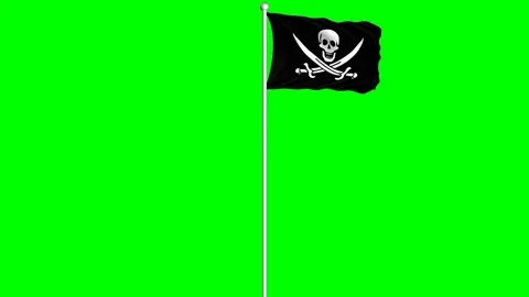 Pirate Flag Waving Fluttering on Wind Loopable Green Blue Screen Matte Stock-Footage 77720284