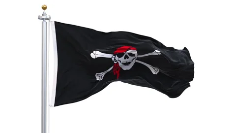 Pirate flag waving looping with transparent background. Stock Footage 340607843