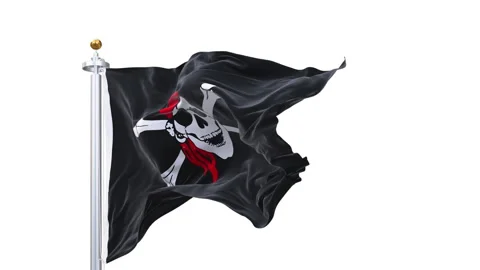 Pirate flag waving looping with transparent background. Stock Footage 340607866