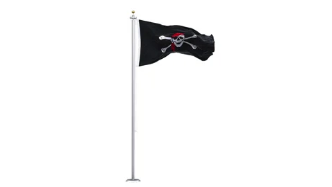 Pirate flag waving looping with transparent background. Stock Footage 340608021